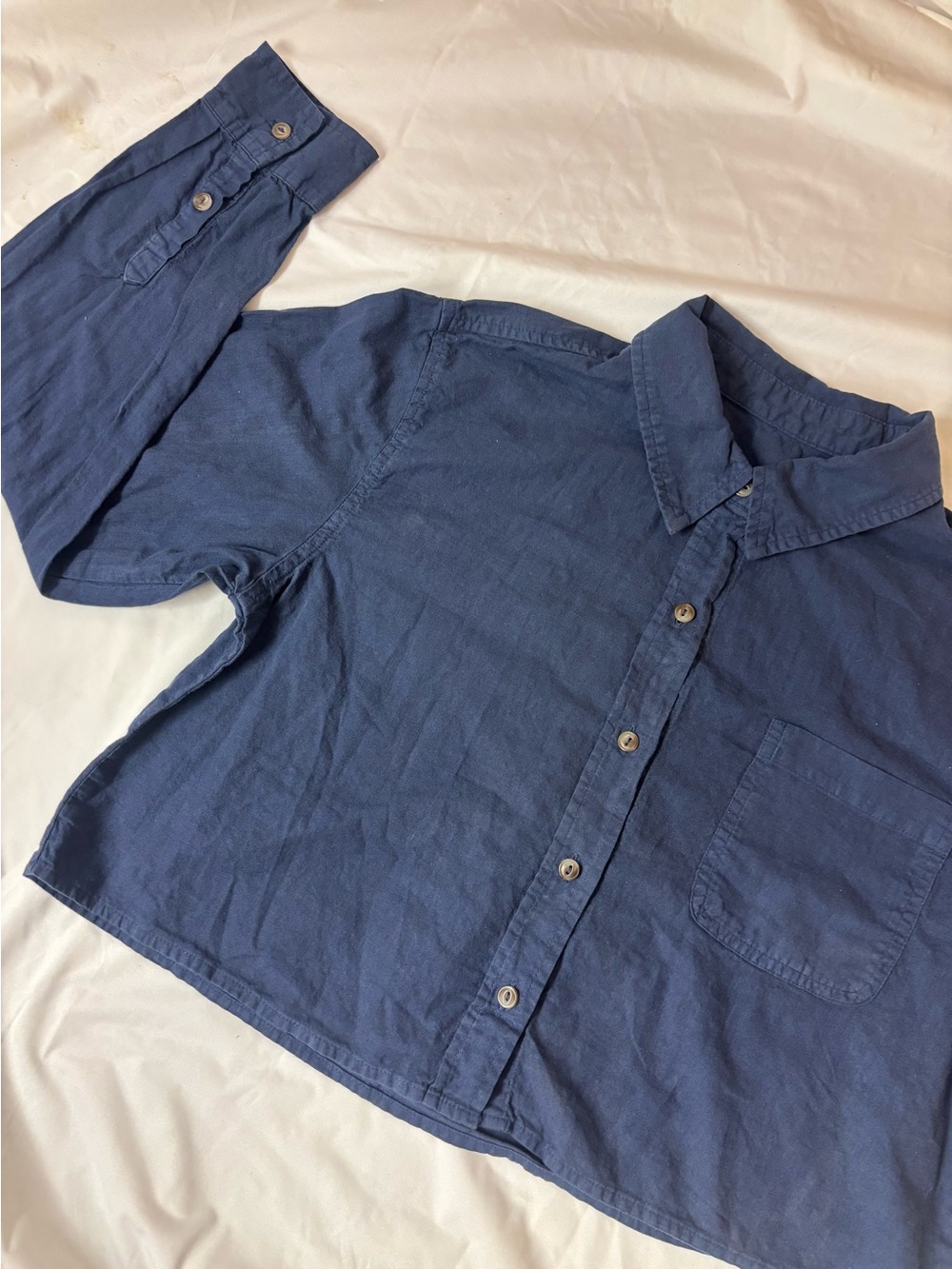 Universal Thread Dark Navy Crop Button-Down Shirt | Large